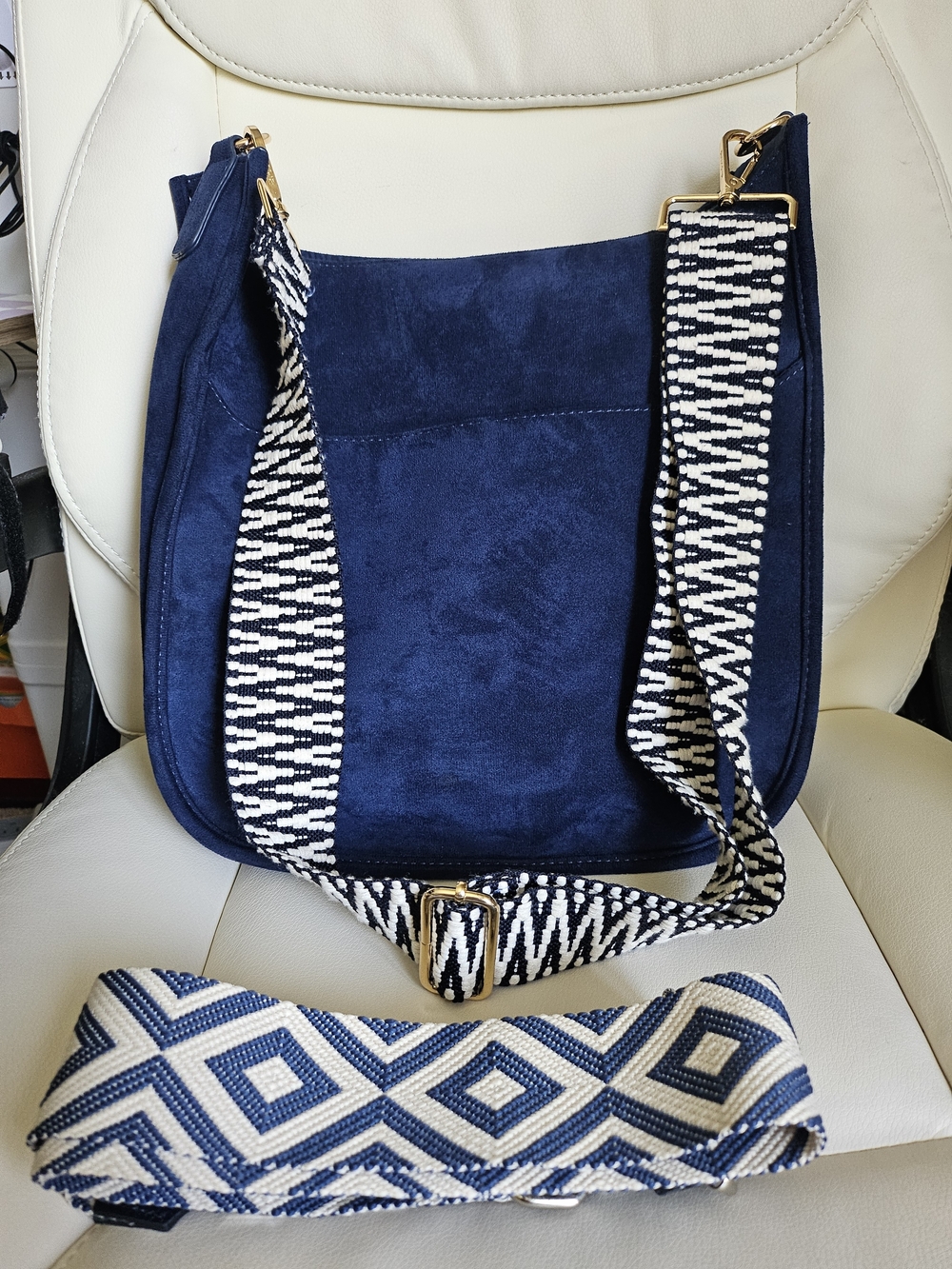 ah dorned Navy Vegan Suede Shoulder Bag with 2 - Guitar Straps